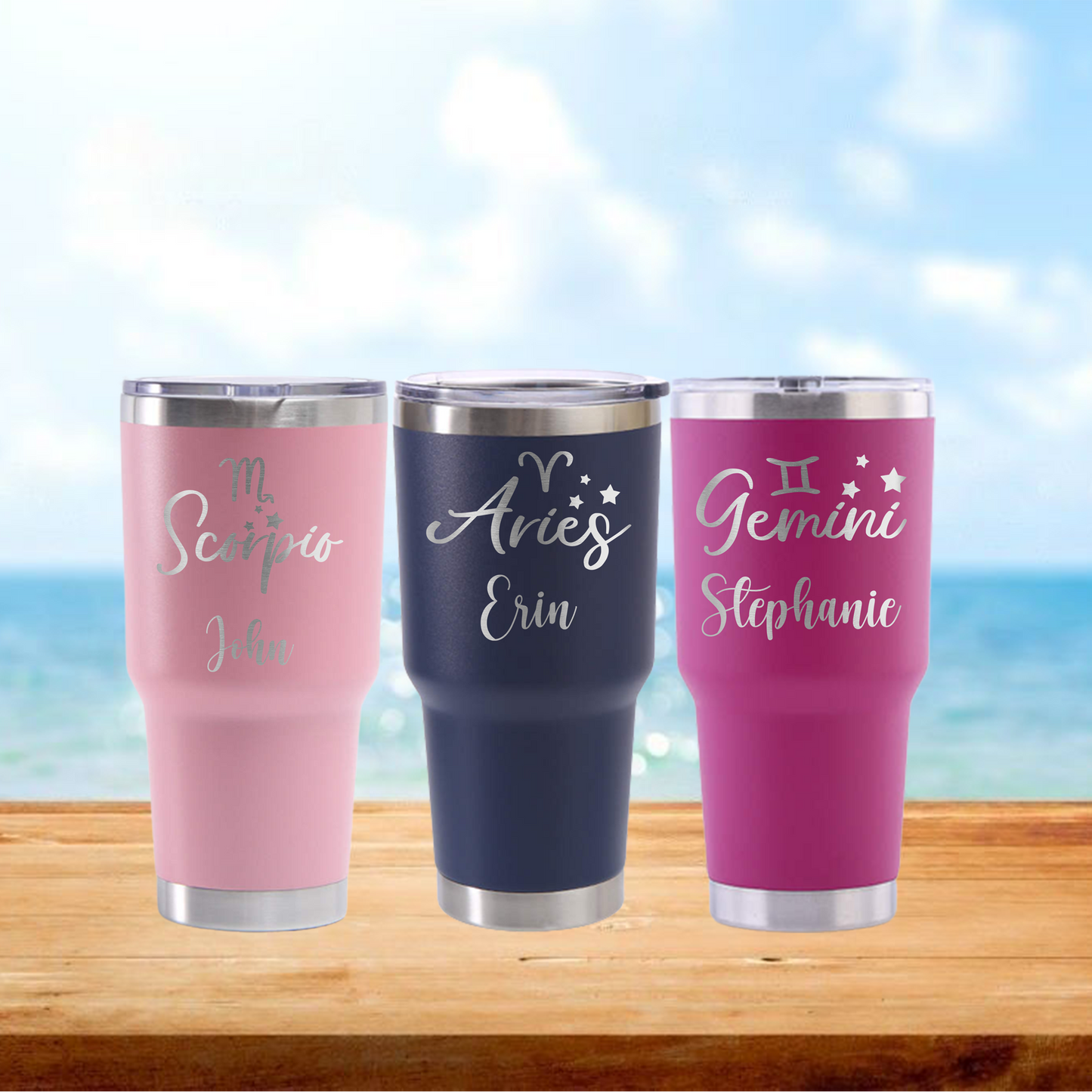 Personalized Zodiac Sign Travel Tumbler - Laser Engraved