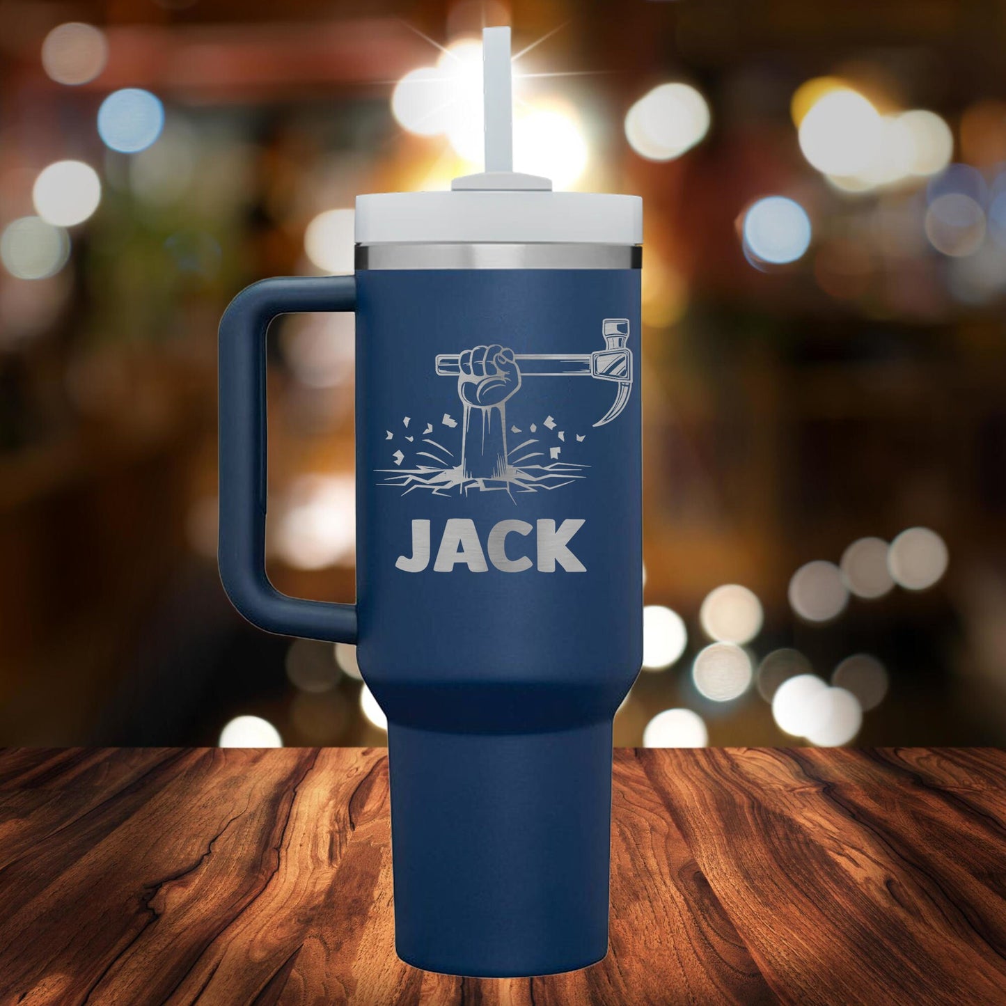 Personalized Construction Handle Tumbler - Laser Engraved