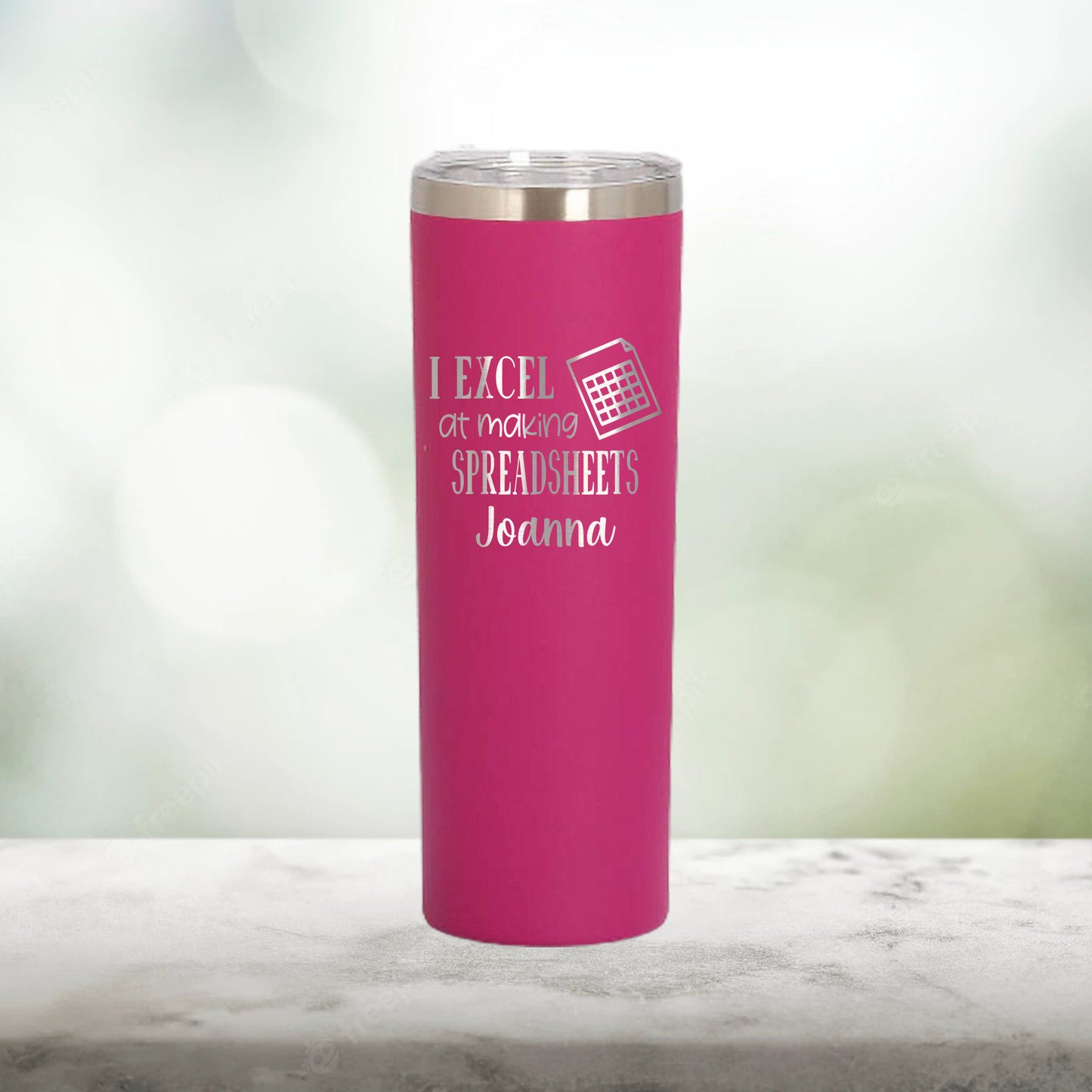 Personalized Accountant Excel at Spreadsheets Skinny Tumbler - Laser Engraved