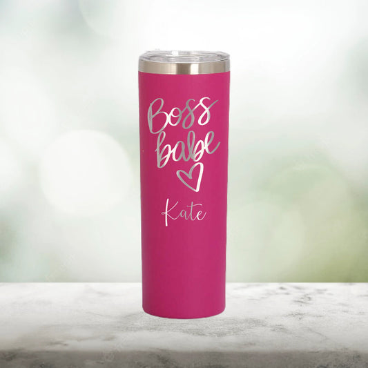 Personalized Boss Babe Skinny Tumbler - Laser Engraved