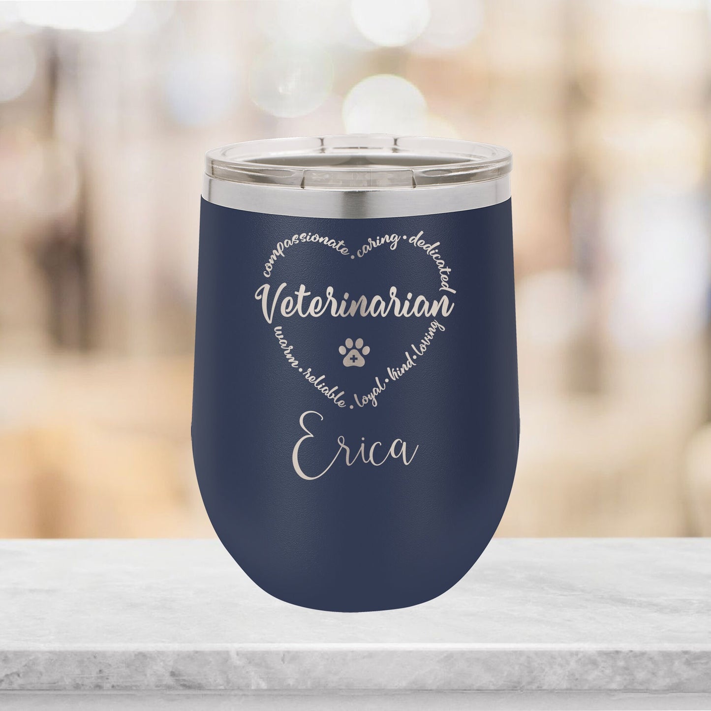 Personalized Veterinarian Heart Wine Tumbler - Laser Engraved
