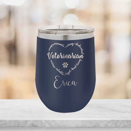Personalized Veterinarian Heart Wine Tumbler - Laser Engraved