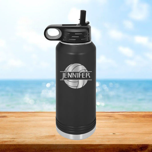 Personalized Volleyball Split Monogram Water Bottle - Laser Engraved