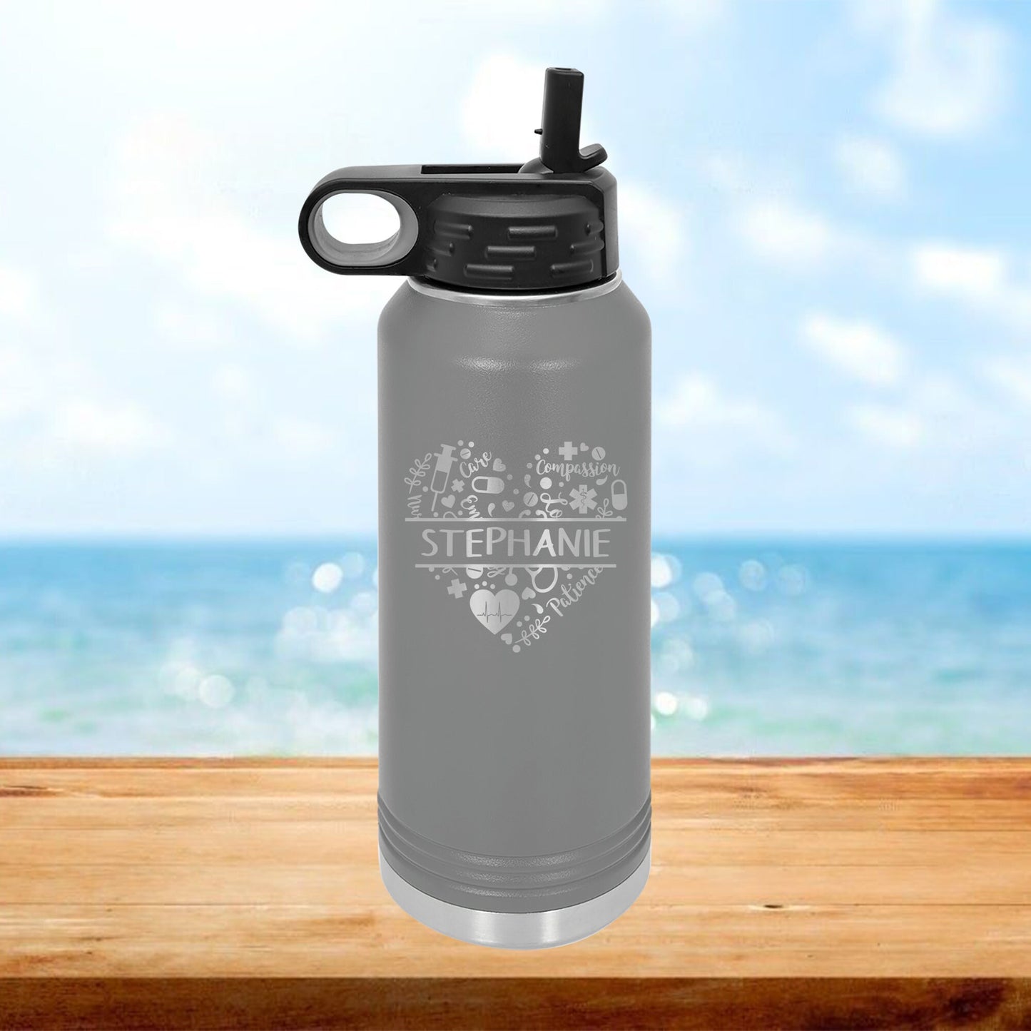 Personalized Nurse Split Monogram Water Bottle - Laser Engraved