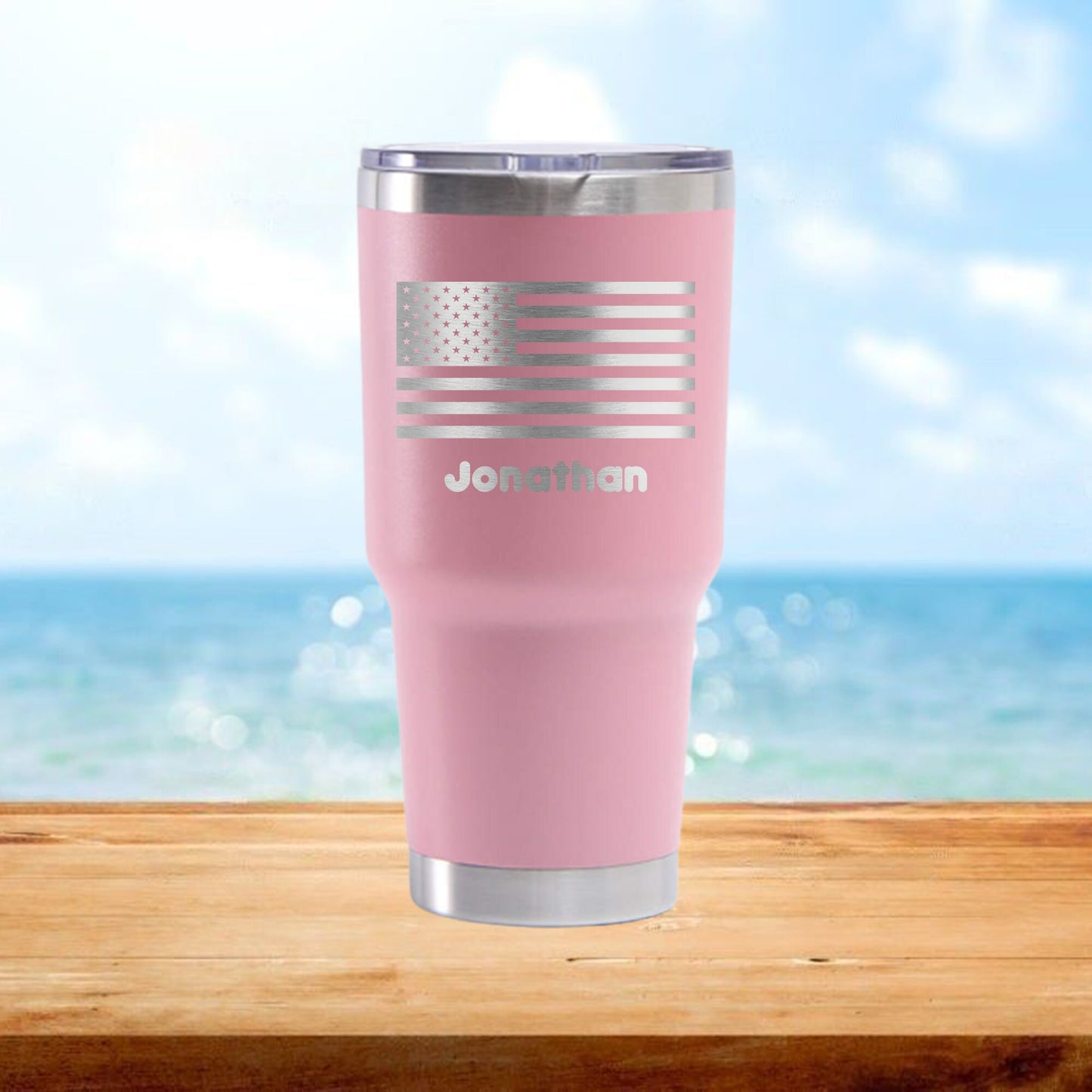 Personalized American Flag Travel Tumbler - Laser Engraved