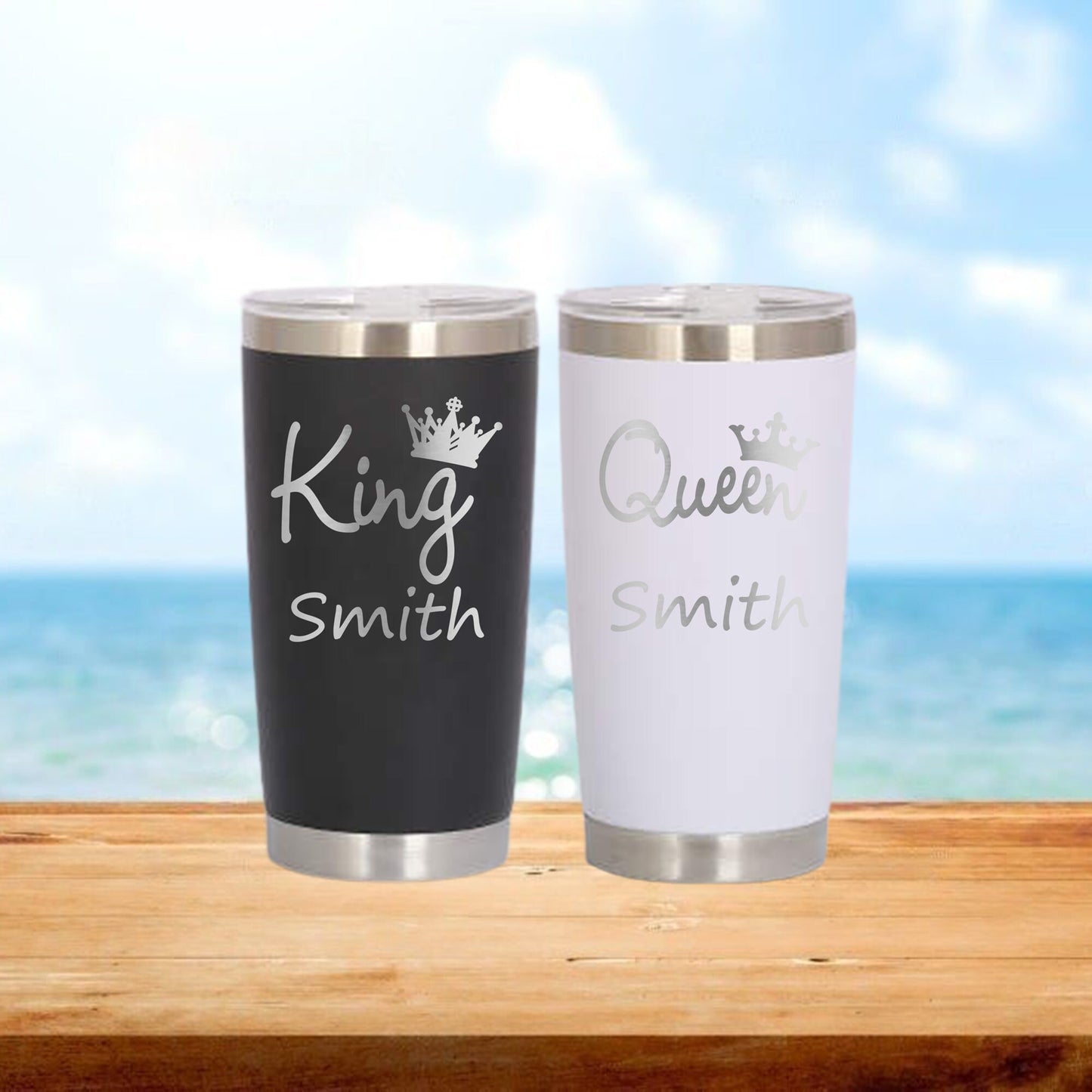 Personalized King and Queen Travel Tumbler - Laser Engraved