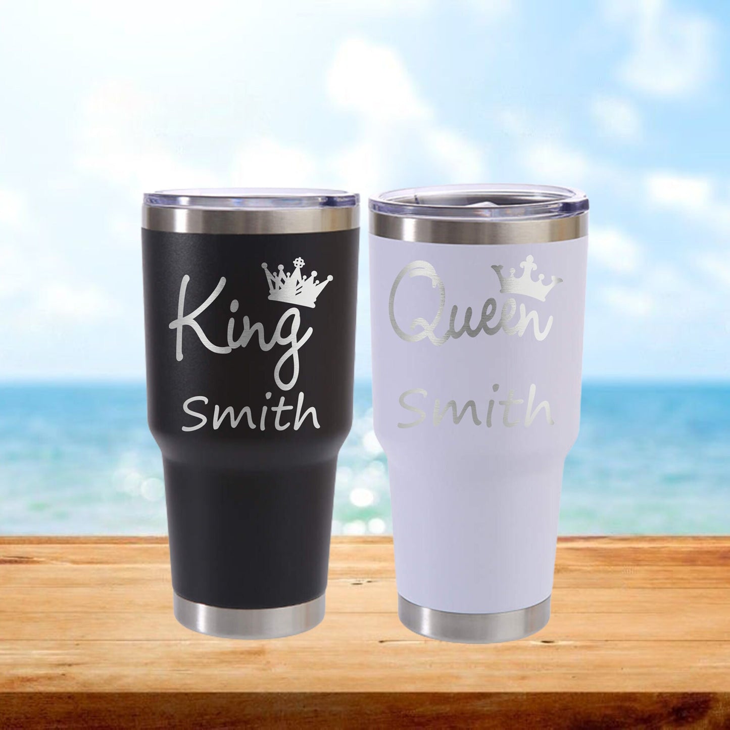 Personalized King and Queen Travel Tumbler - Laser Engraved