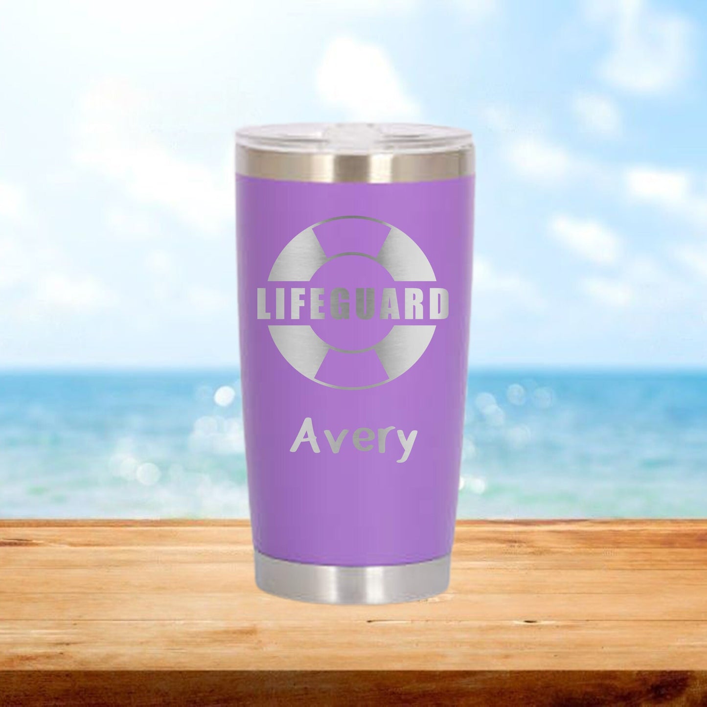 Personalized Lifeguard Lifebuoy Travel Tumbler - Laser Engraved