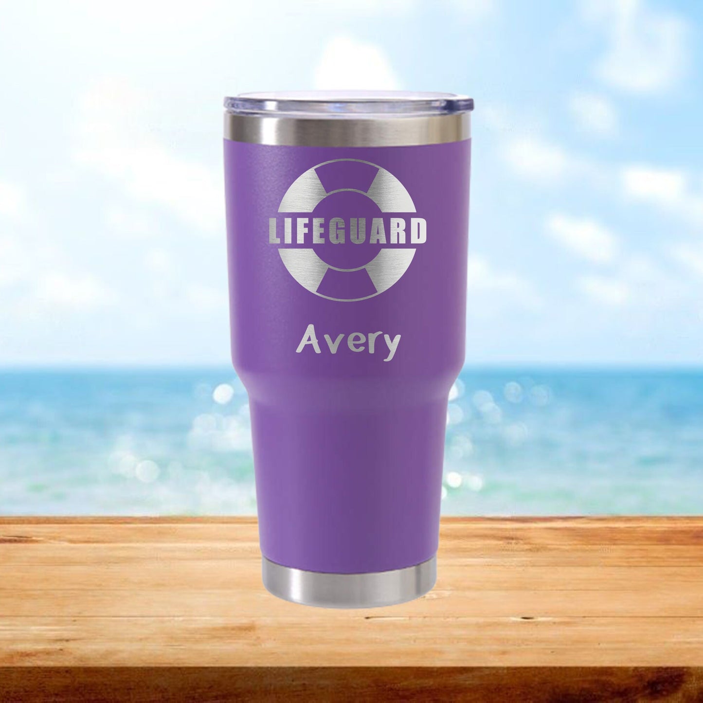 Personalized Lifeguard Lifebuoy Travel Tumbler - Laser Engraved