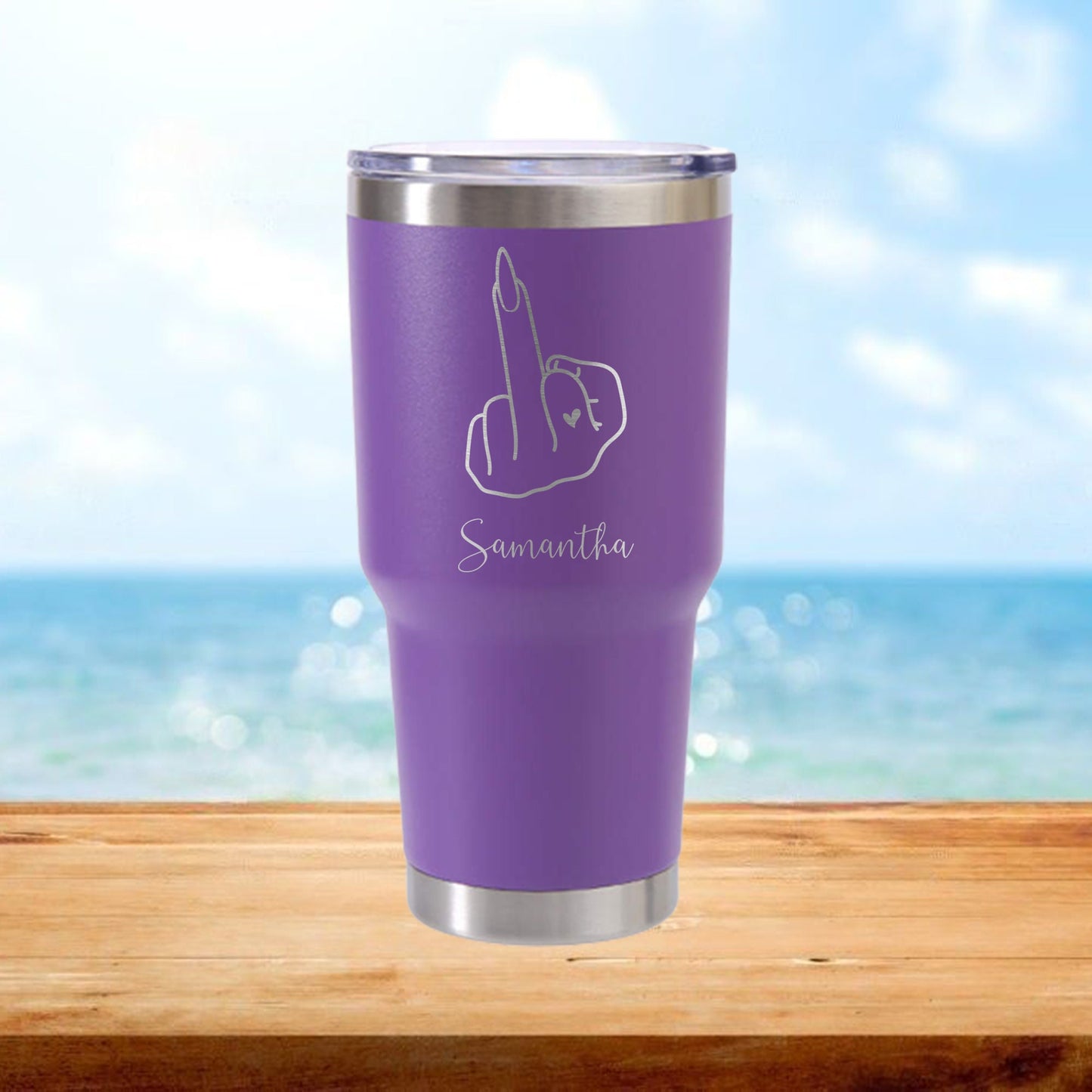 Personalized Nail Middle Finger Travel Tumbler - Laser Engraved