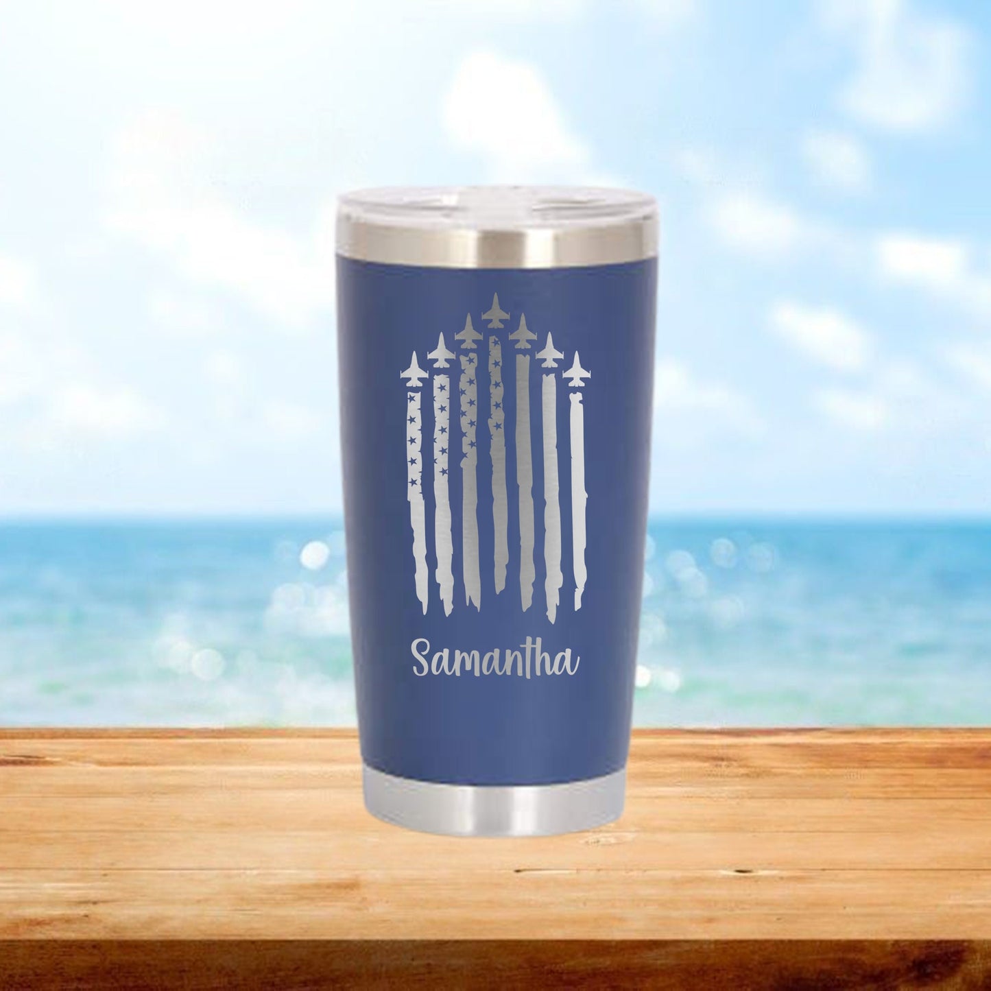Personalized American Flag Pilot Travel Tumbler - Laser Engraved