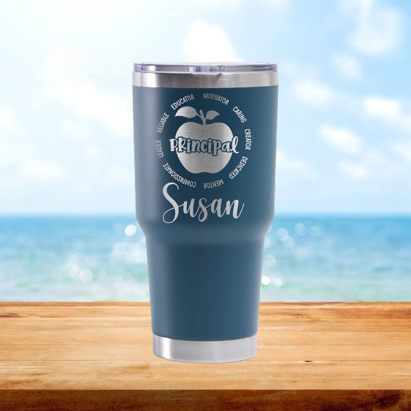 Personalized Principal with Apple Characteristics Travel Tumbler - Laser Engraved