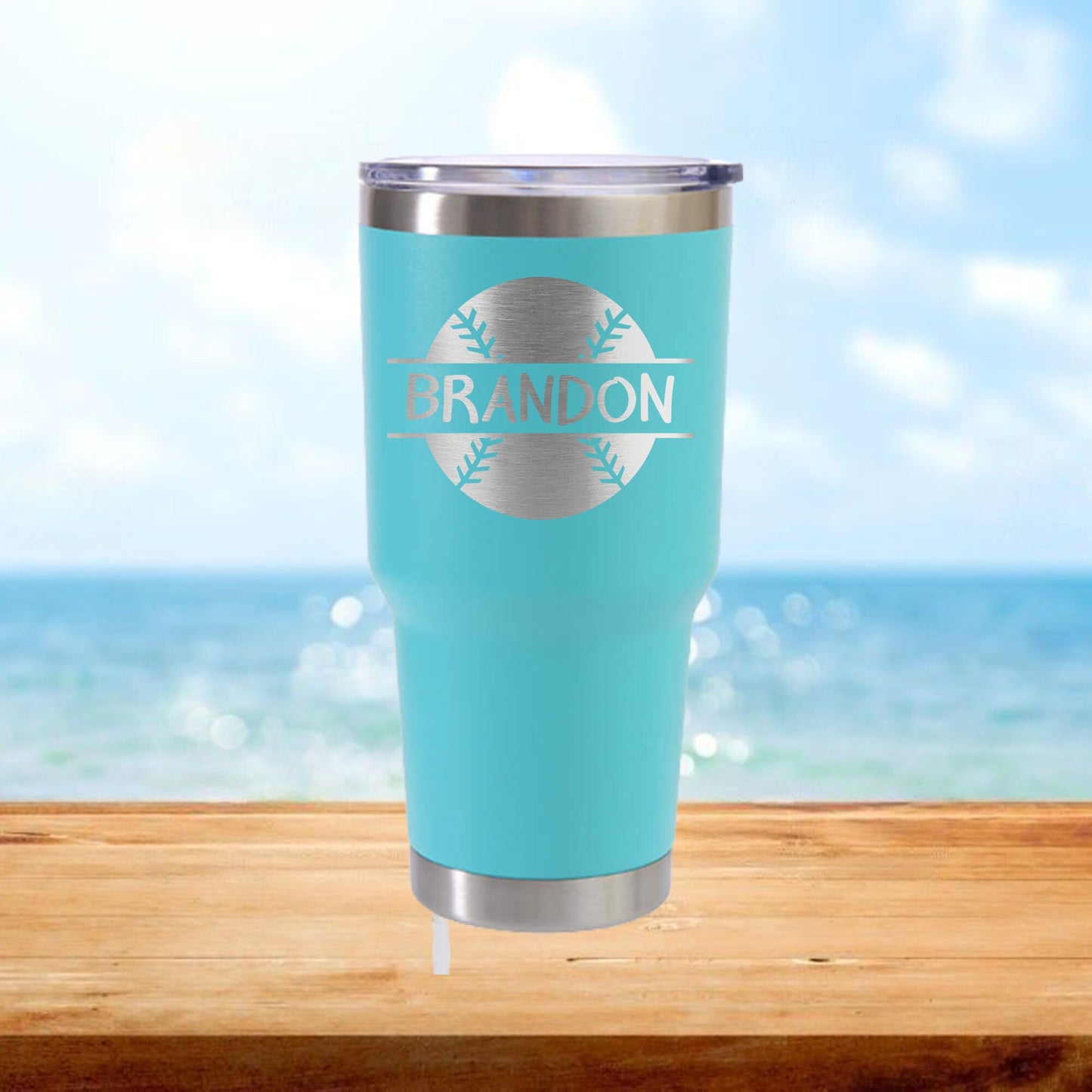Personalized Baseball Split Monogram Travel Tumbler - Laser Engraved