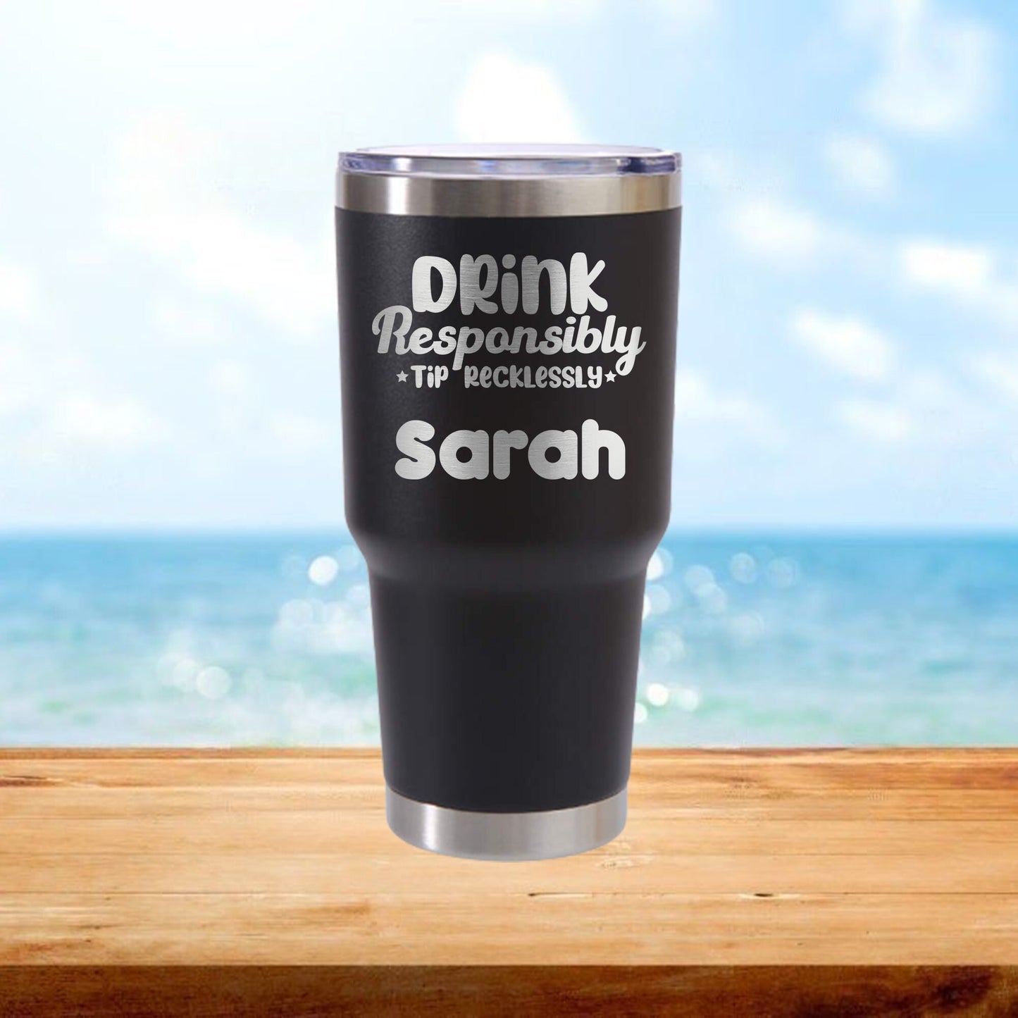 Personalized Bartender Drink Responsibly, Tip Recklessly Travel Tumbler - Laser Engraved