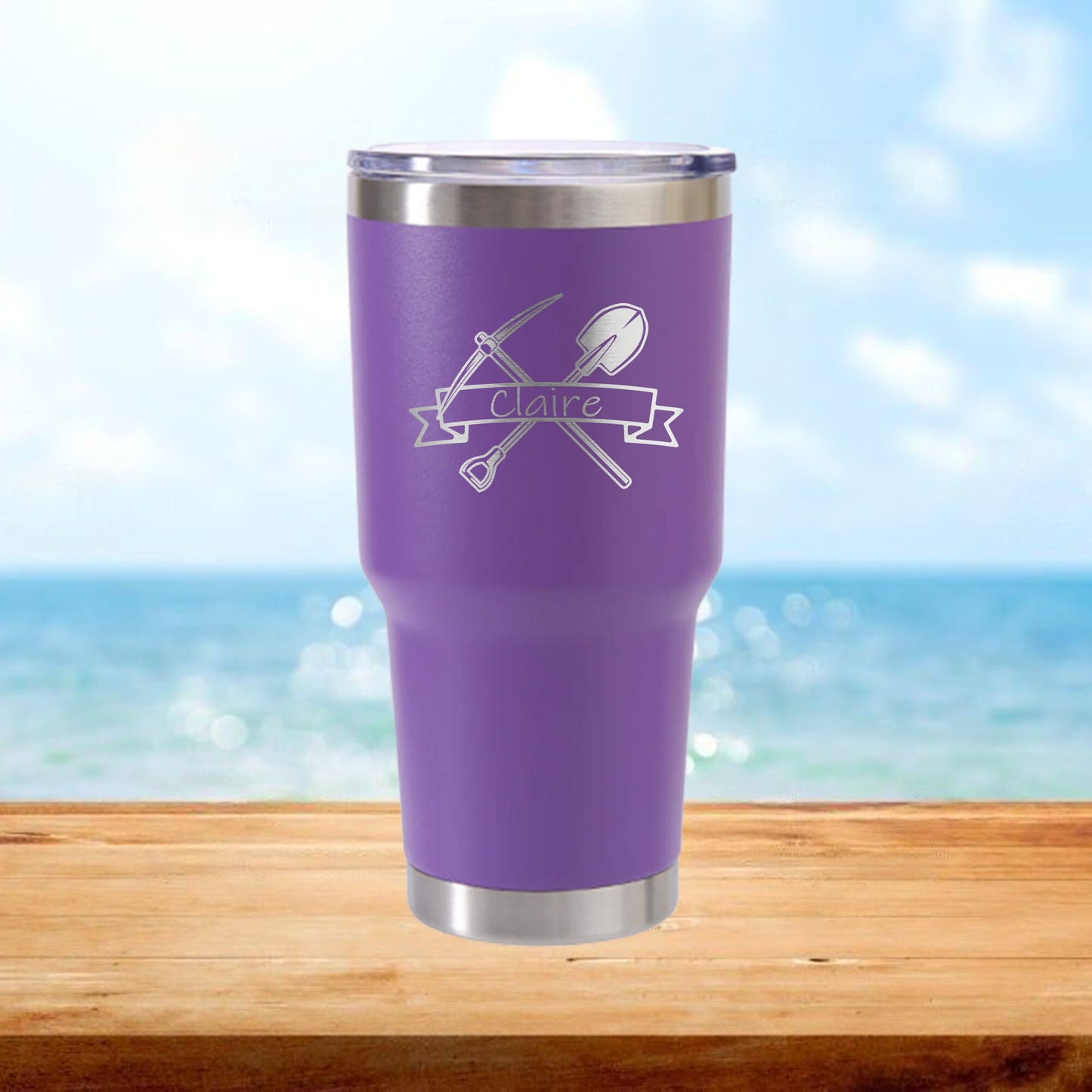 Personalized Construction Monogram Travel Tumbler - Laser Engraved