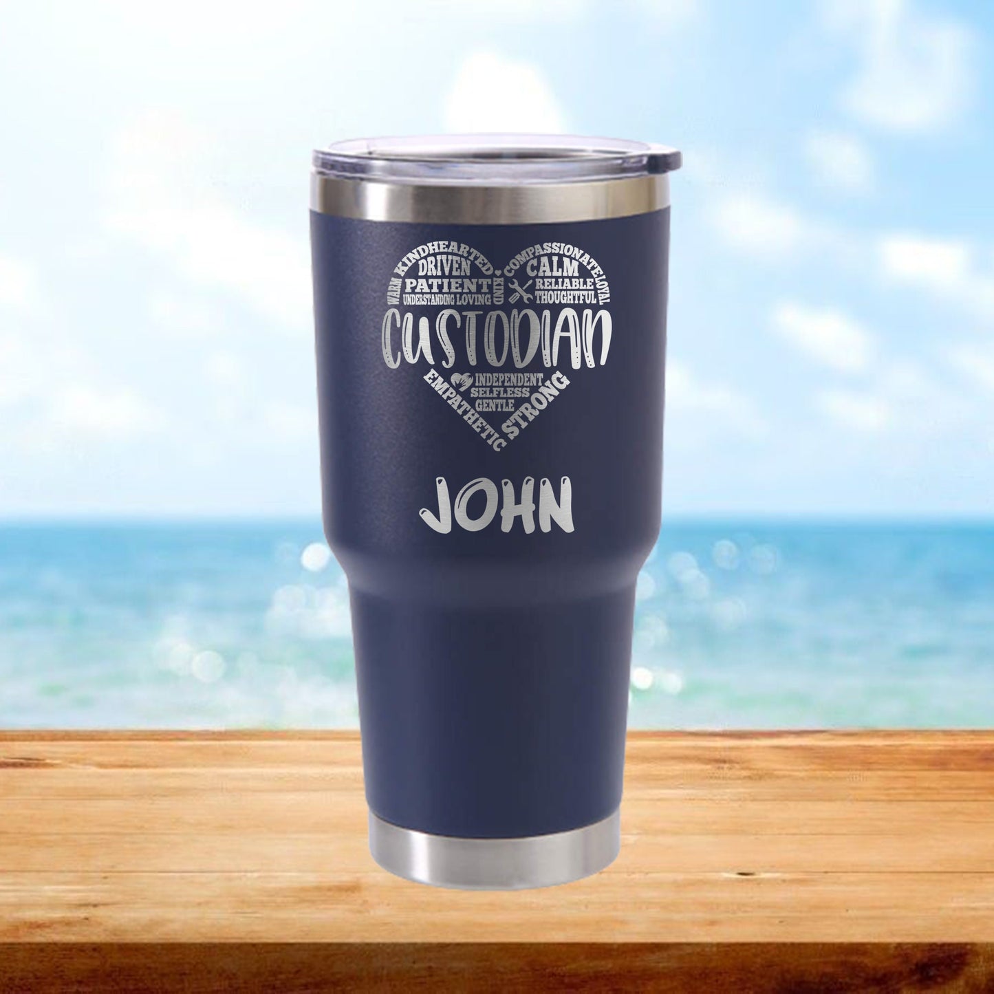 Personalized Custodian Heart Travel Tumbler - Laser Engraved