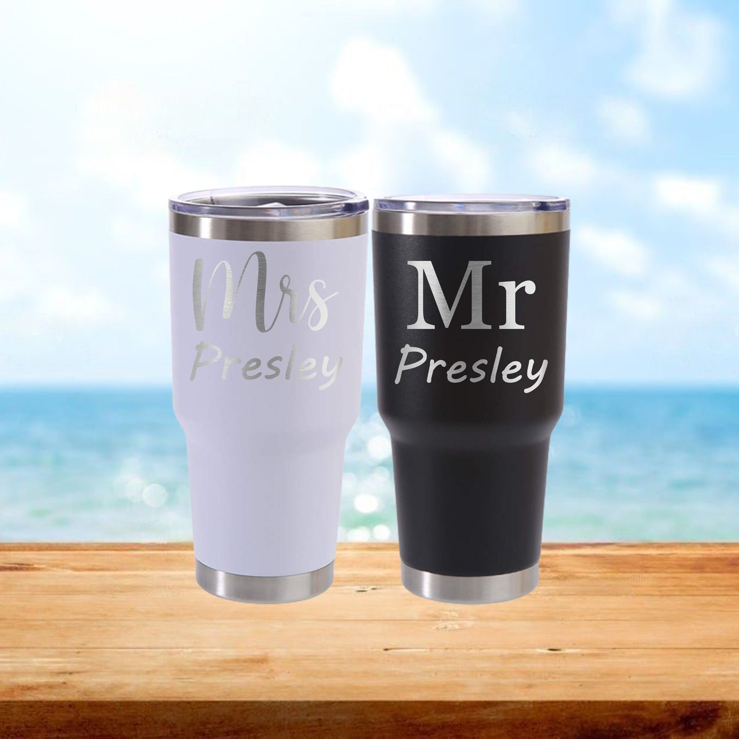 Personalized Mr. and Mrs. Travel Tumbler - Laser Engraved