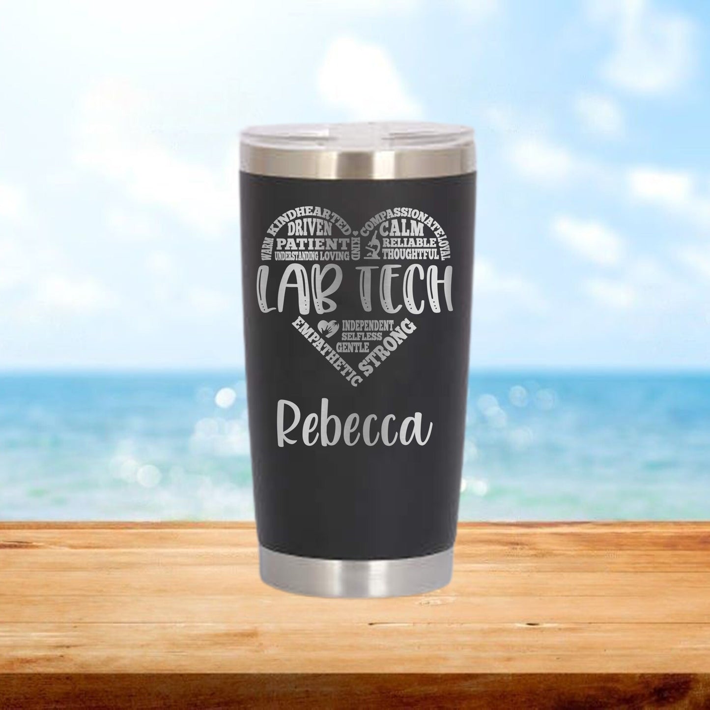 Personalized Lab Tech Heart Travel Tumbler - Laser Engraved