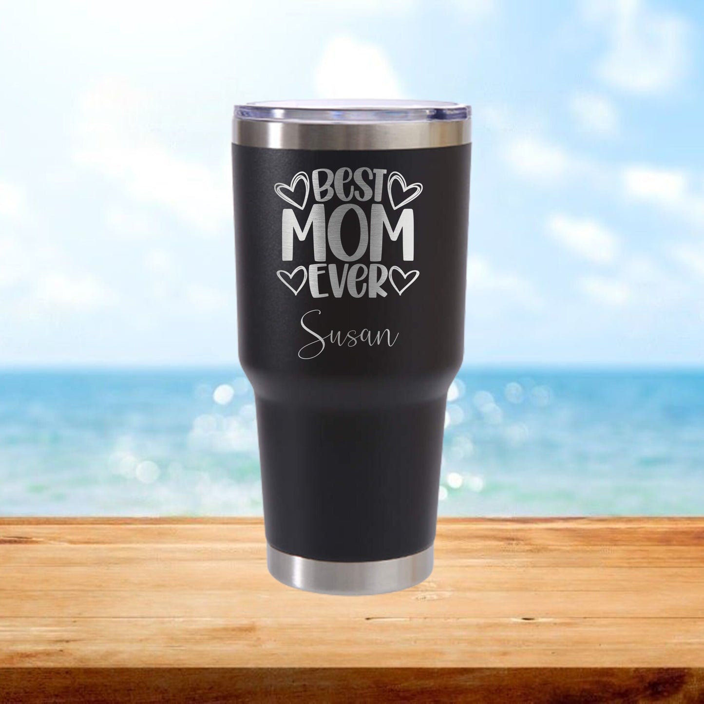 Personalized Best Mom Ever Travel Tumbler - Laser Engraved