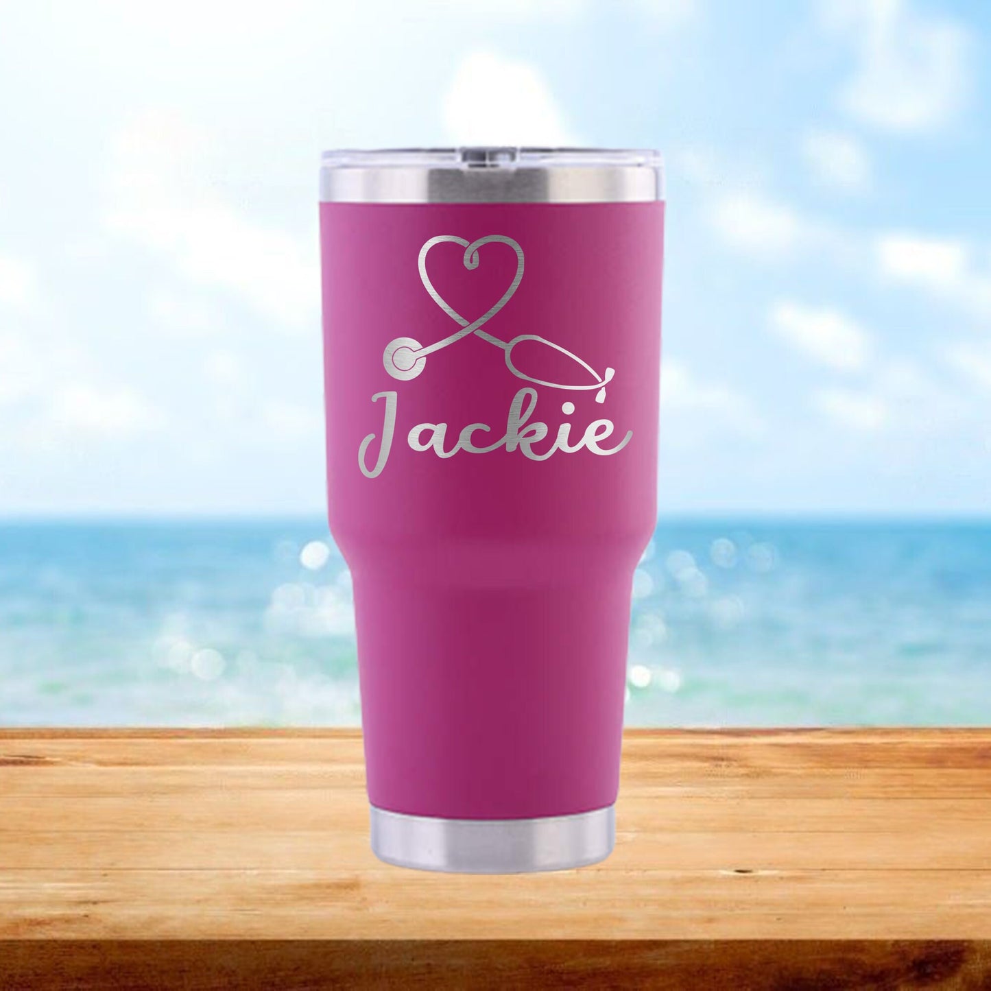 Personalized Stethoscope Heart Nurse Travel Tumbler - Laser Engraved