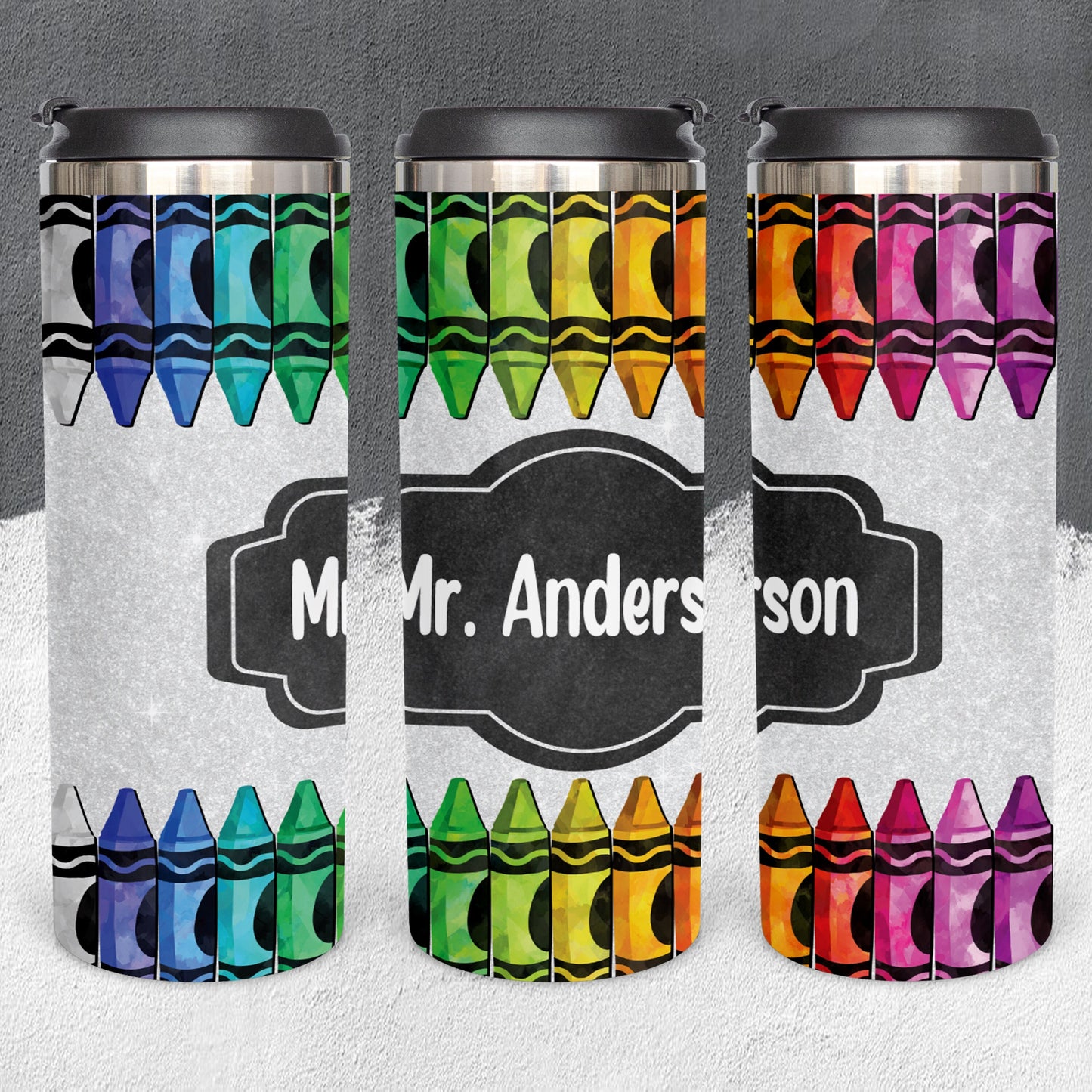 Personalized Teacher Rainbow Crayon Tumbler - Sublimated
