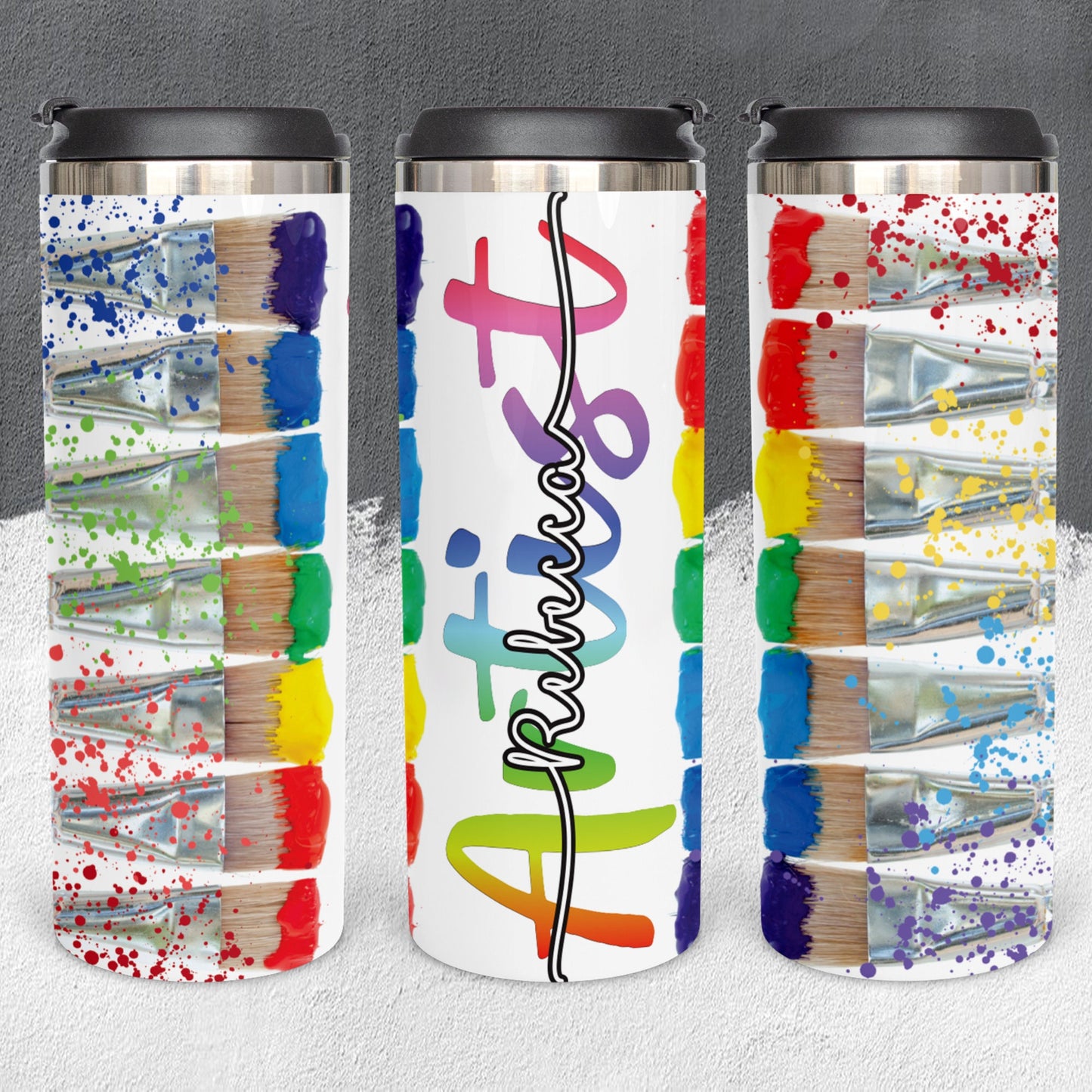 Personalized Artist Rainbow Paint Brush Tumbler - Sublimated