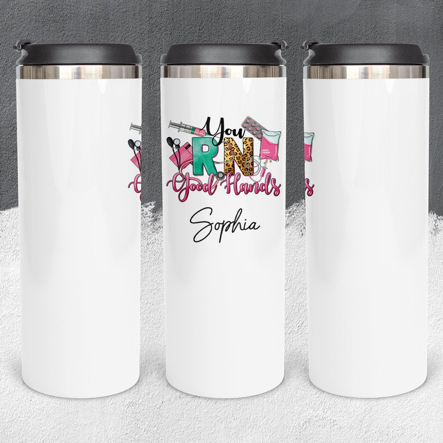 Personalized You RN Good Hands Nurse Tumbler - Sublimated