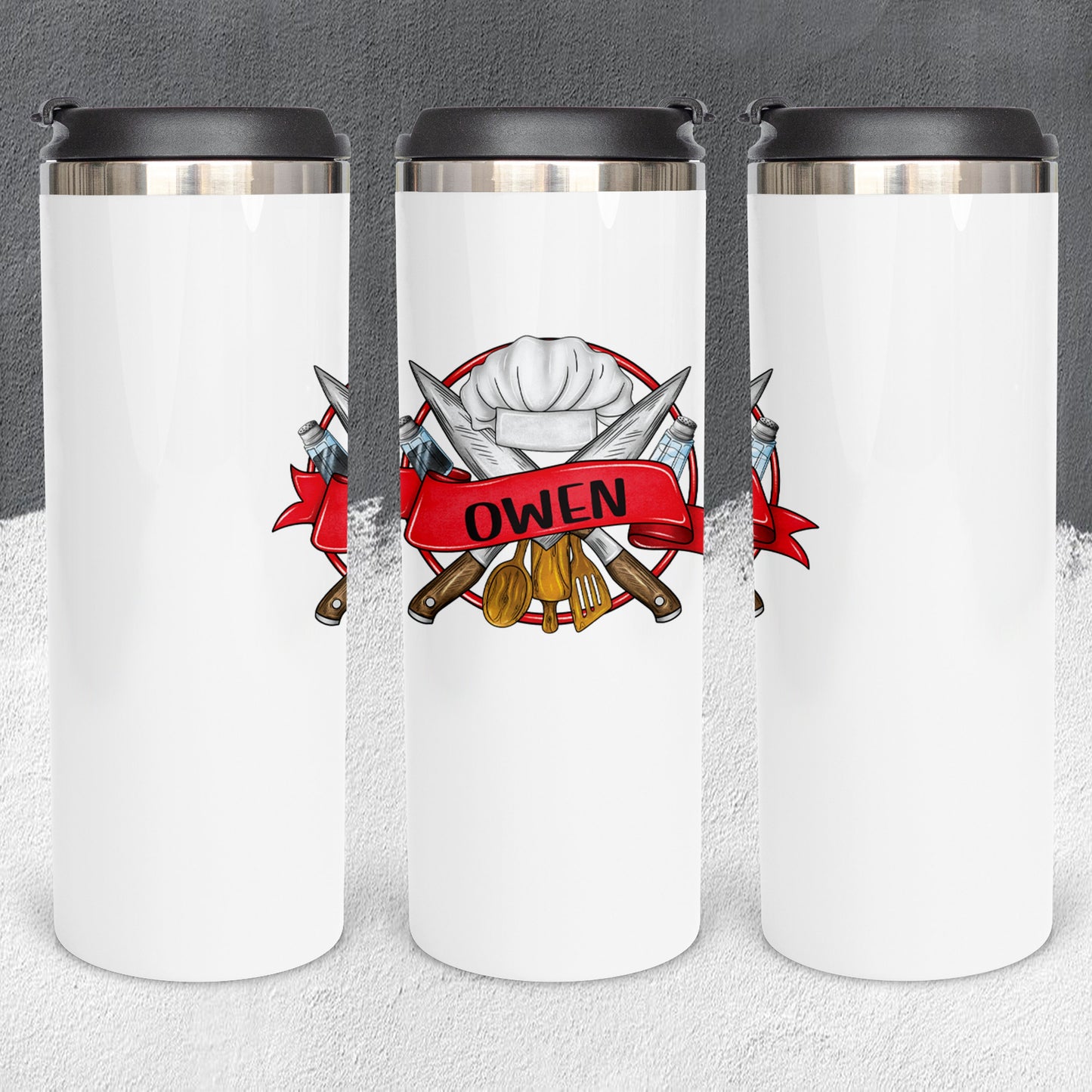 Personalized Chef Hat and Utensils Monogram Tumbler - Sublimated