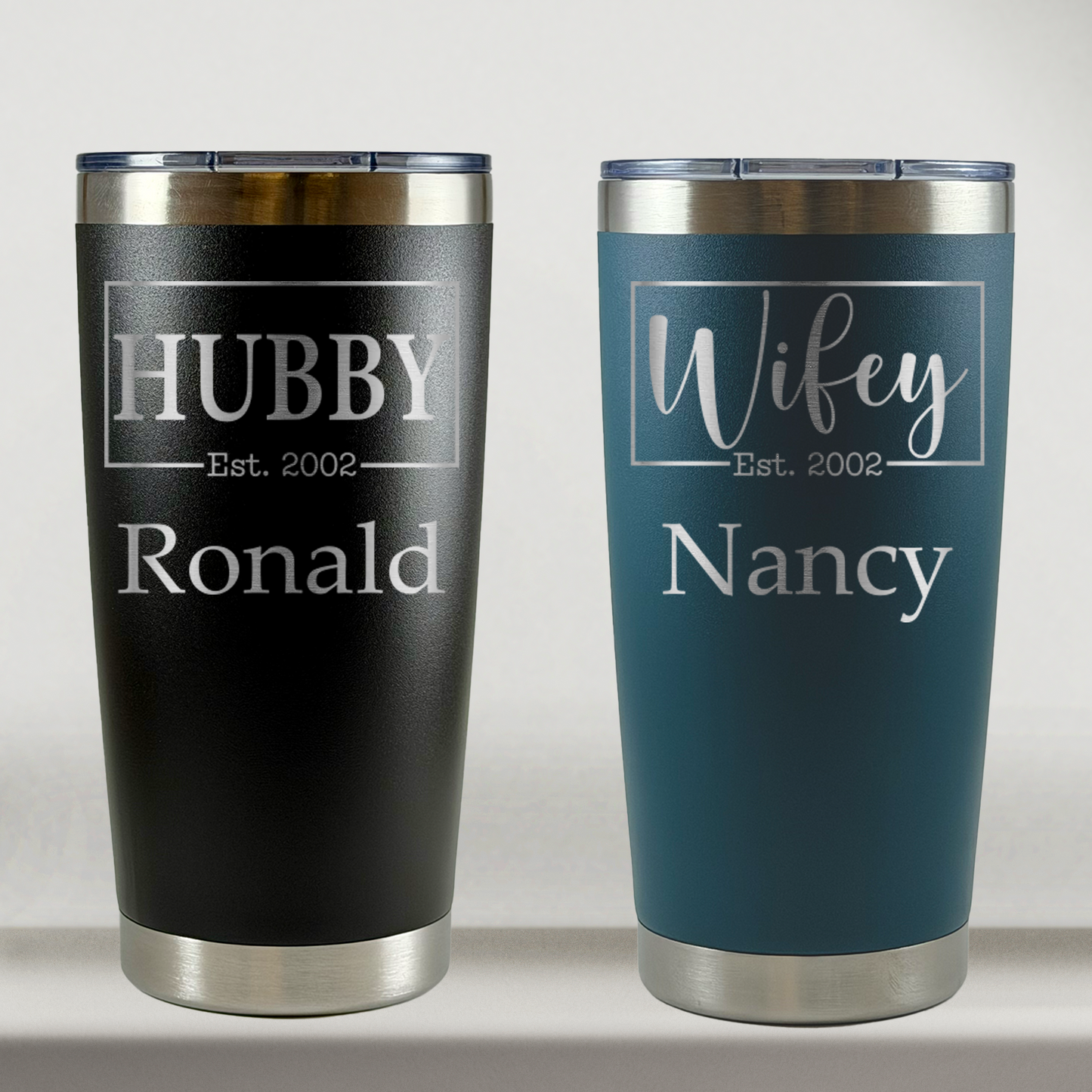 Personalized Husband and Wife Tumblers Set of 2 For Mr and Mrs, Couples, Custom 20oz Mugs, Laser Engraved Stainless Steel Cup (Copy)