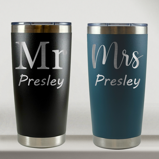 Personalized Husband and Wife Tumblers Set of 2 For Mr and Mrs, Couples, Custom 20oz Mugs, Laser Engraved Stainless Steel Cup (Copy) (Copy)