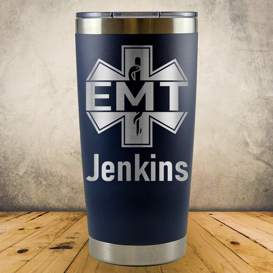 Personalized EMT 20oz Tumbler, Custom Paramedic & EMS Gift, Laser Engraved Stainless Steel Travel Mug, First Responder Cup