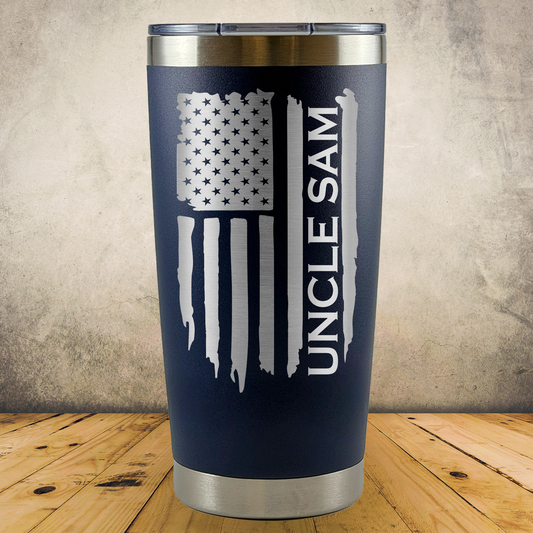 Personalized Tattered American Flag 20oz Stainless Steel Cup, Custom Laser Engraved Patriotic USA Cup