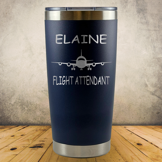 Personalized Flight Attendant Tumbler, 20oz Stainless Steel Laser Engraved Travel Mug, Custom Aviation Gift for Flight Crew