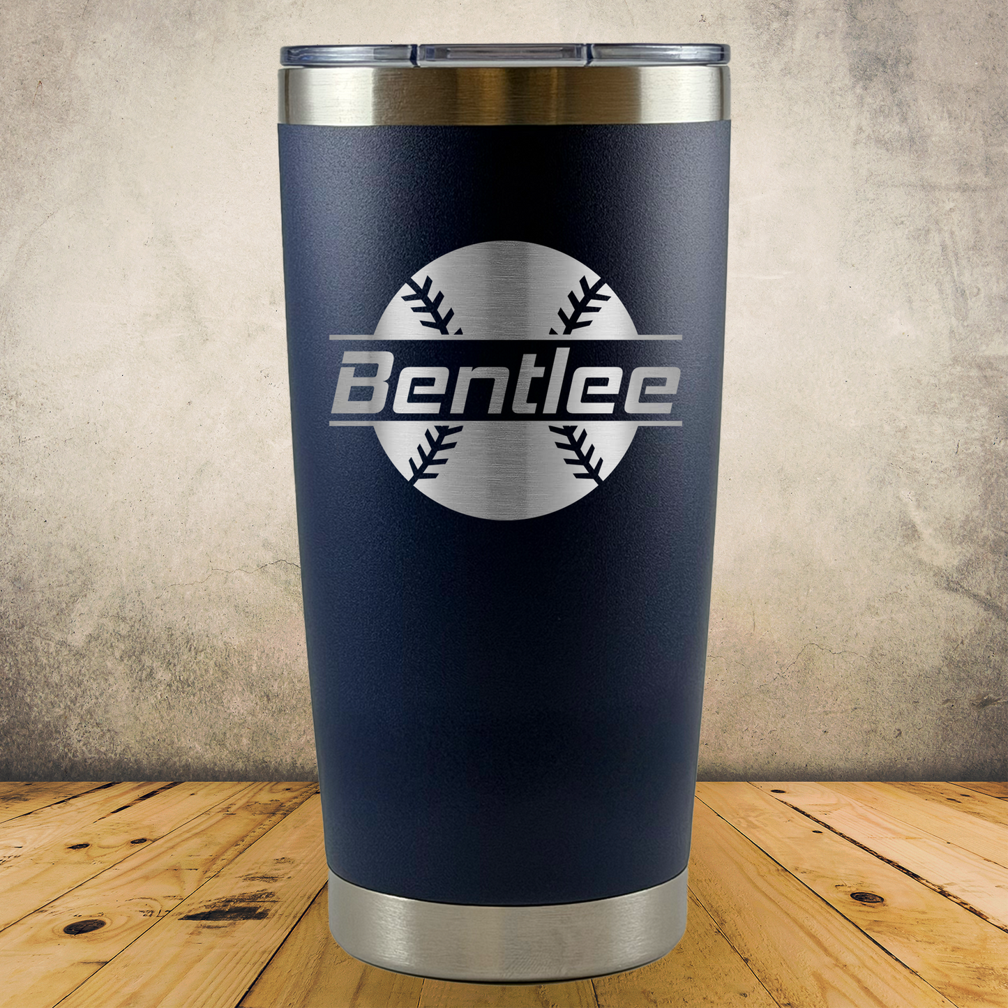 Personalized Baseball Split Monogram Travel Tumbler - Laser Engraved