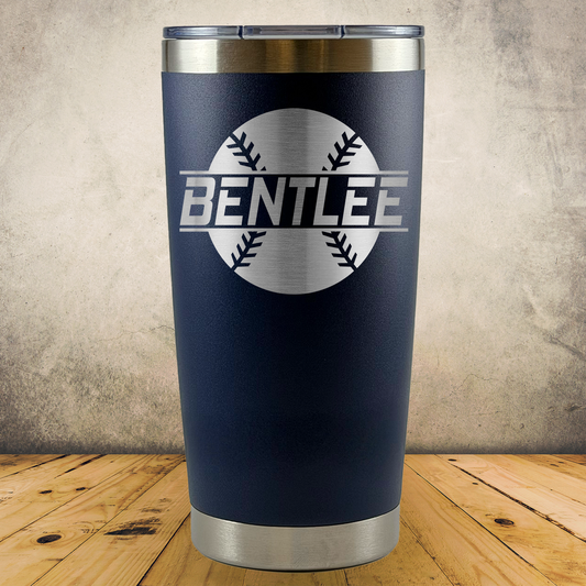 Personalized Baseball and Softball Tumbler, Custom Laser Engraved 20oz Stainless Steel Cup