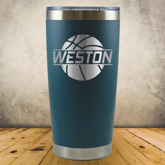 Personalized Basketball Split Monogram Travel Tumbler - Laser Engraved