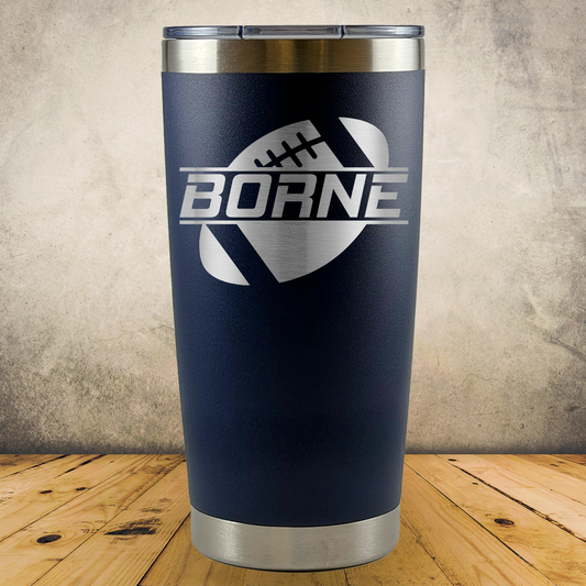 Personalized Football Split Monogram Travel Tumbler - Laser Engraved