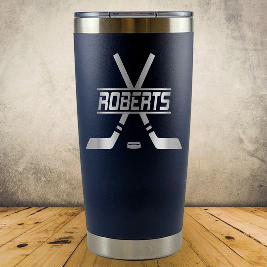 Personalized Hockey Split Monogram Travel Tumbler - Laser Engraved