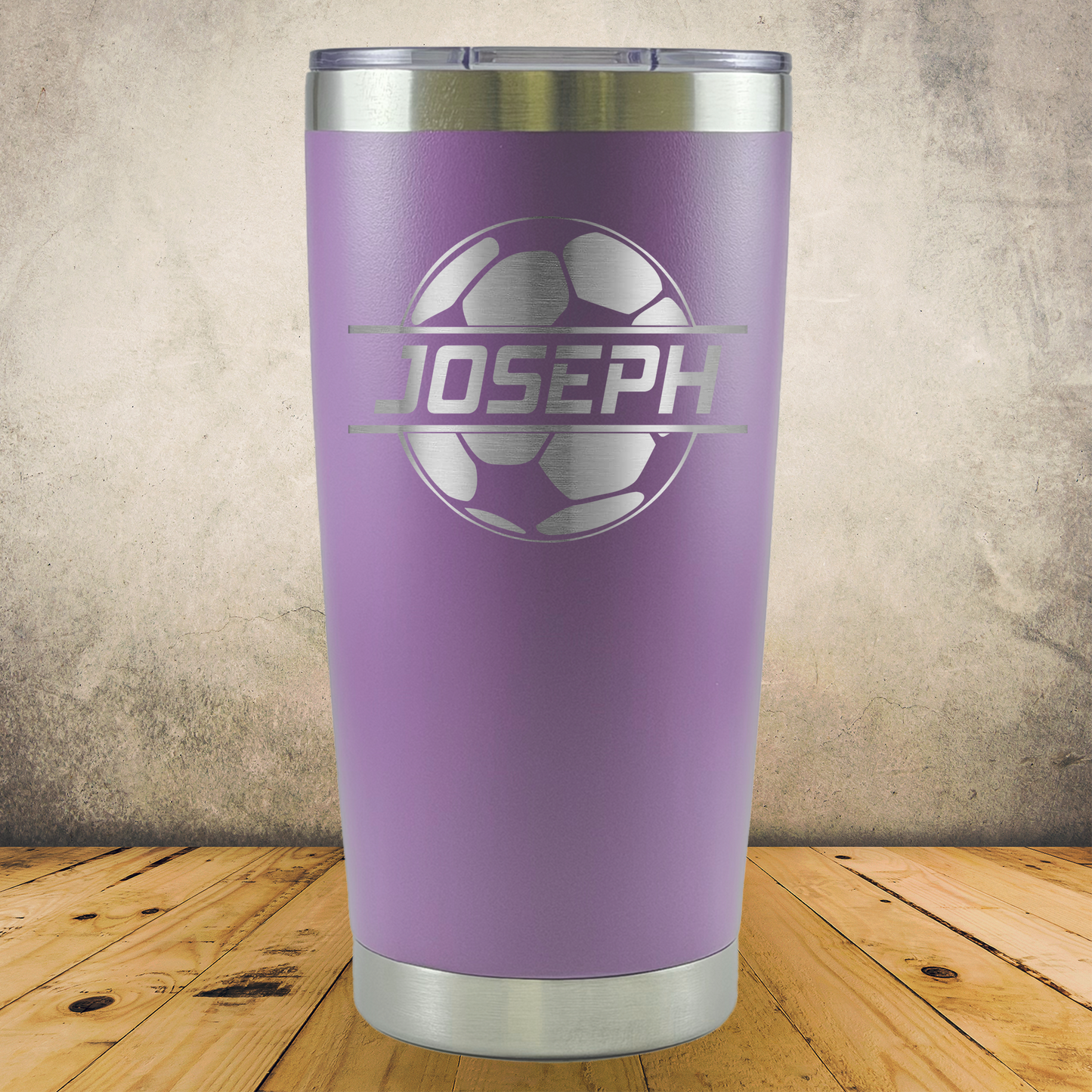 Personalized Soccer Split Monogram Travel Tumbler - Laser Engraved