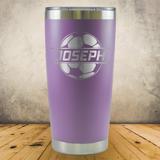 Personalized Soccer Split Monogram Travel Tumbler - Laser Engraved