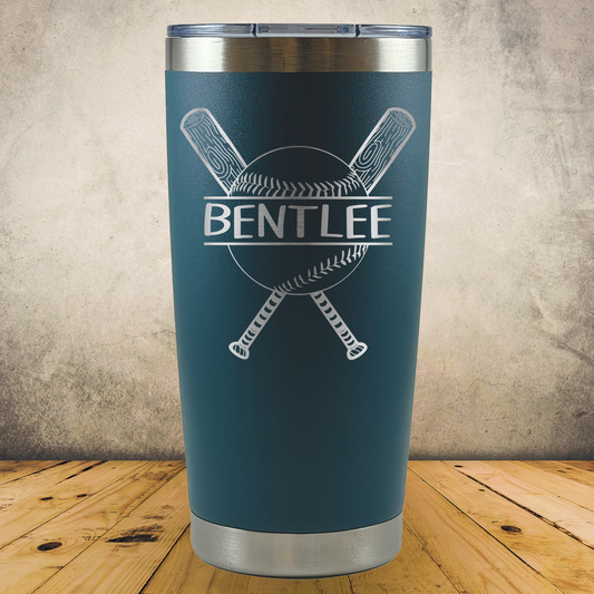 Personalized Baseball and Softball Tumbler, Custom Laser Engraved 20oz Stainless Steel Cup