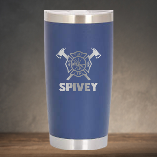 Personalized Firefighter Emblem Travel Tumbler 20 oz - Laser Engraved