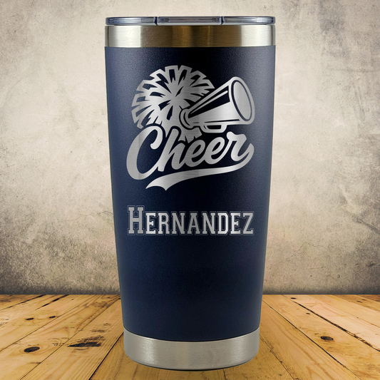 20oz Personalized Laser Engraved Tumbler Cheerleading Gift for Cheerleaders, Coaches & Cheer Moms