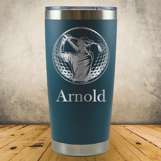 20oz Personalized Laser Engraved Tumbler Male Golfer Silhouette in Golf Ball Gift for Players, Coaches & Fans