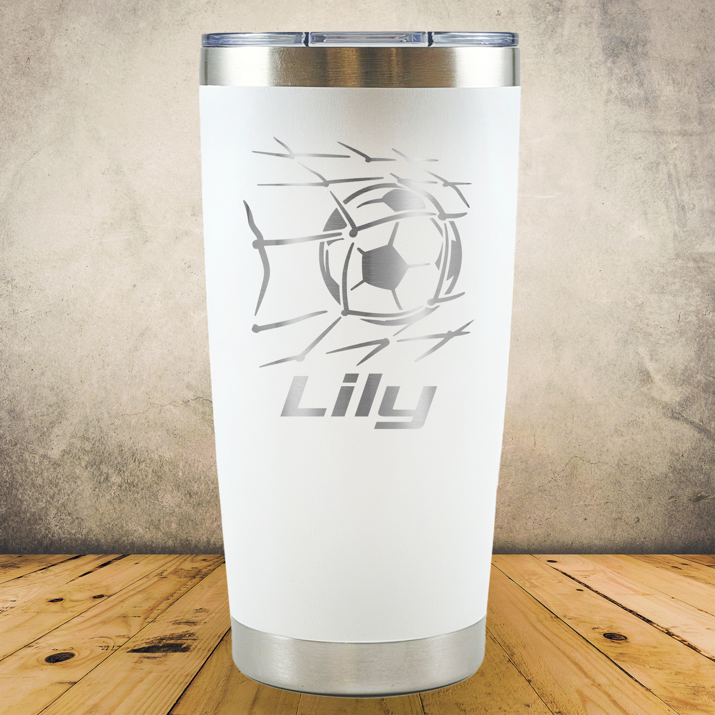 Personalized Laser Engraved Tumbler 20oz Soccer Ball in Net Gift for Players, Coaches & Fans