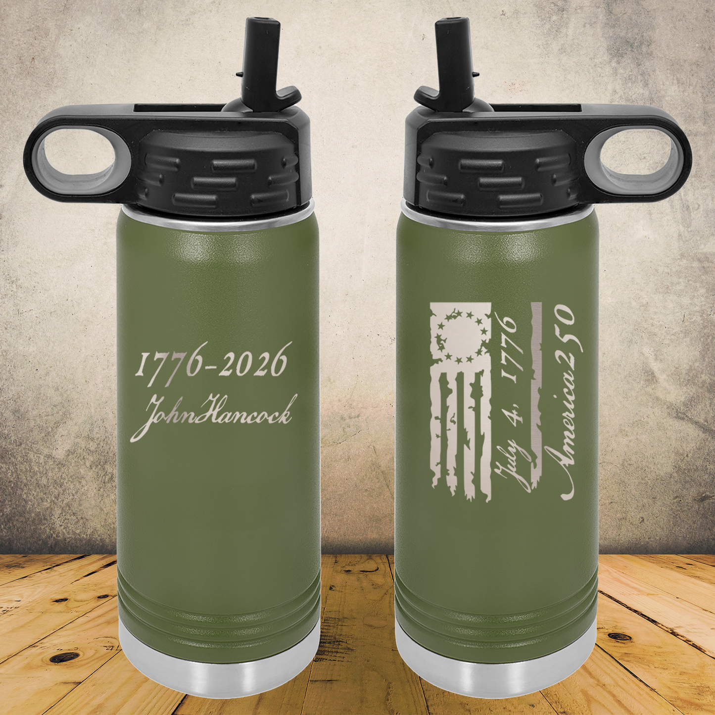 Personalized Laser Engraved Water Bottle 20/32oz 1776–2026 USA 250th Anniversary