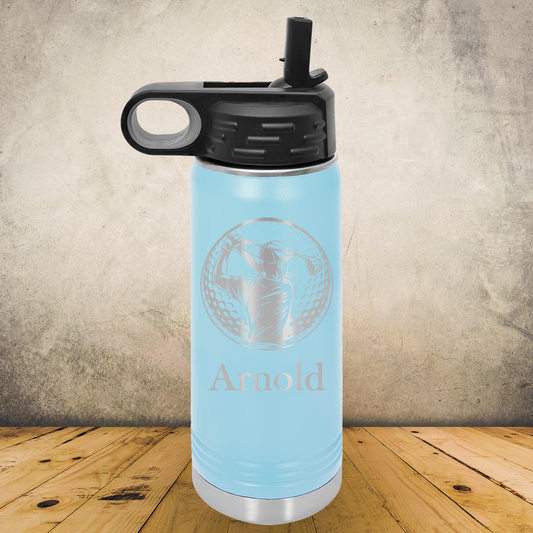 20/32oz Personalized Laser Engraved Water Bottle Male Golfer Silhouette in Golf Ball Gift for Players, Coaches & Fans