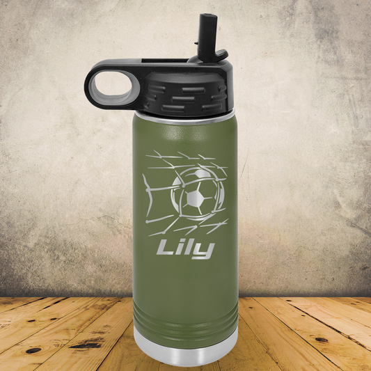 20/32oz Personalized Laser Engraved Water Bottle Soccer Ball in Net Gift for Players, Coaches & Fans