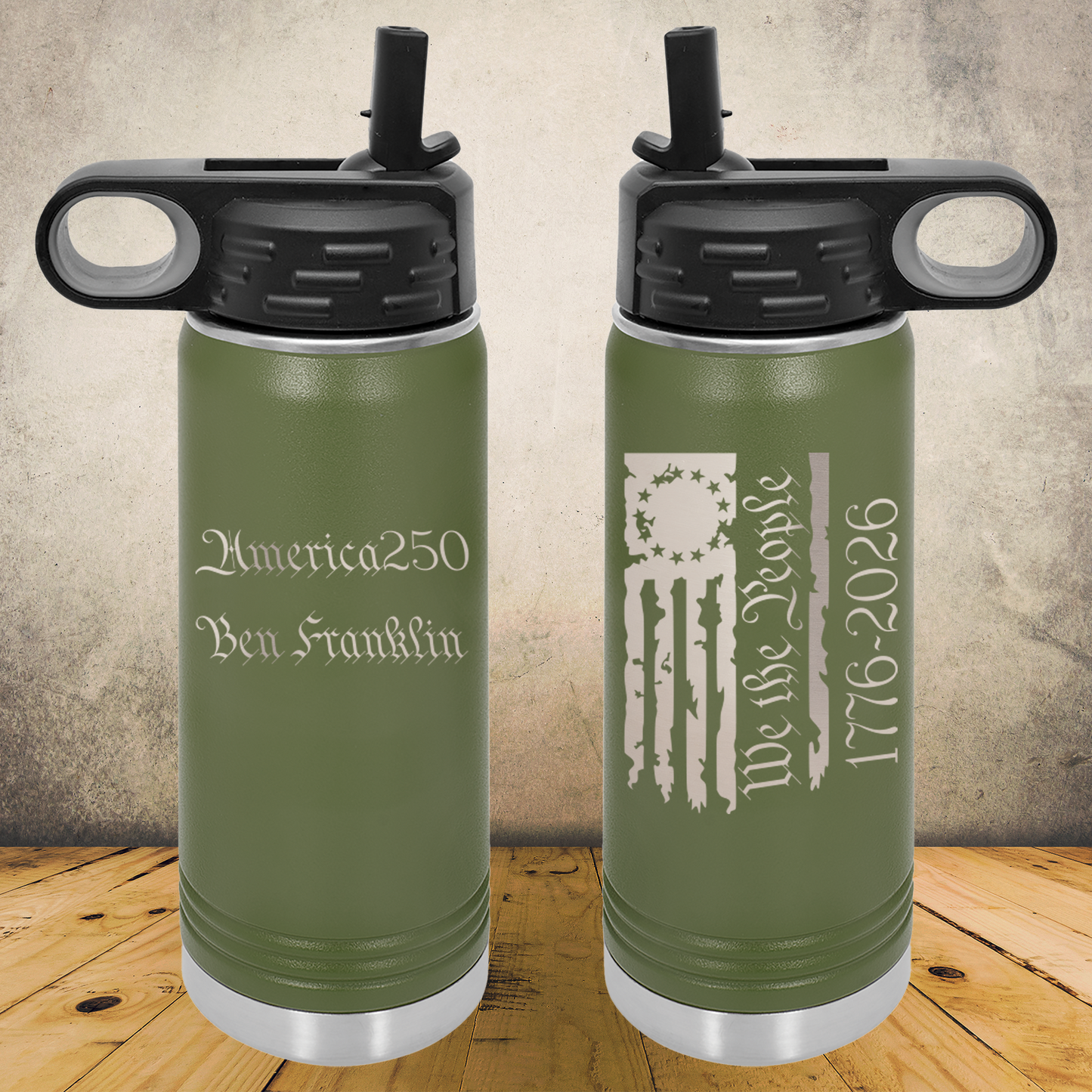 Personalized Laser Engraved Water Bottle 20/32oz 1776–2026 USA We The People