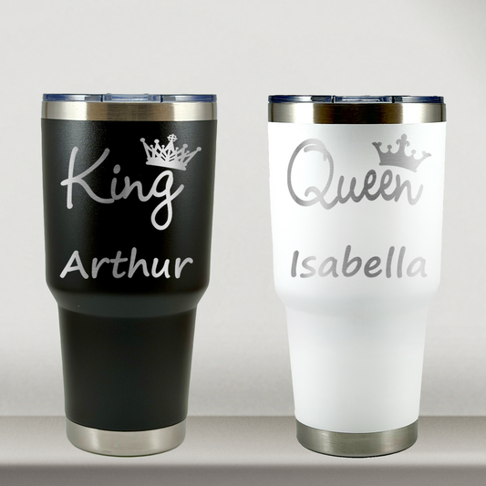 Personalized Husband and Wife Tumblers Set of 2 For King and Queen Couples, Custom 30oz Mugs, Laser Engraved Stainless Steel Cup